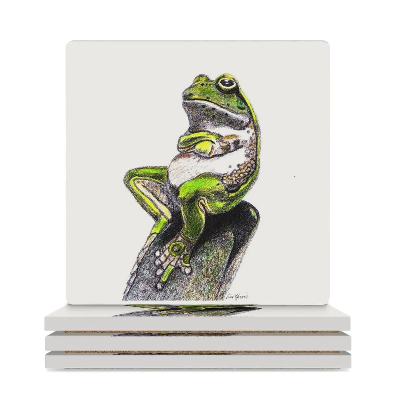 

Relaxed Frog Ceramic Coasters (Square) tea cup holder cute kitchen cup set Coasters