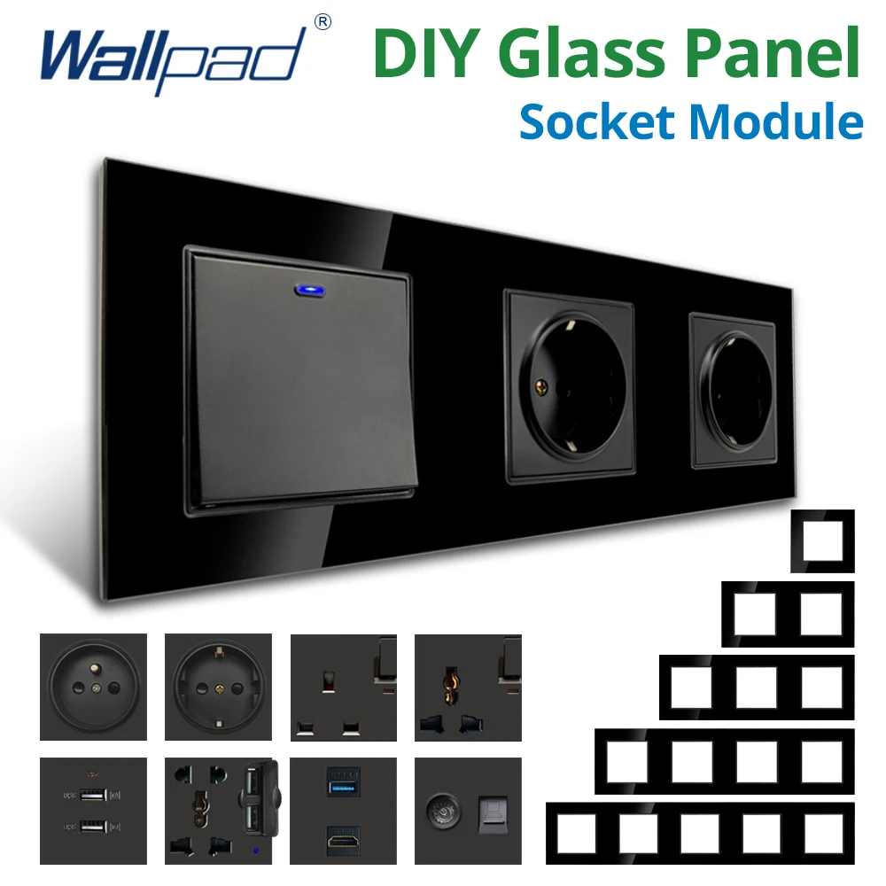 Wallpad DIY โมดูลแผงกระจกสีดําผนังปลั๊กไฟปลั๊กไฟฟ้า S6 ฟังก์ชั่นคีย์ฟรีผสม 1