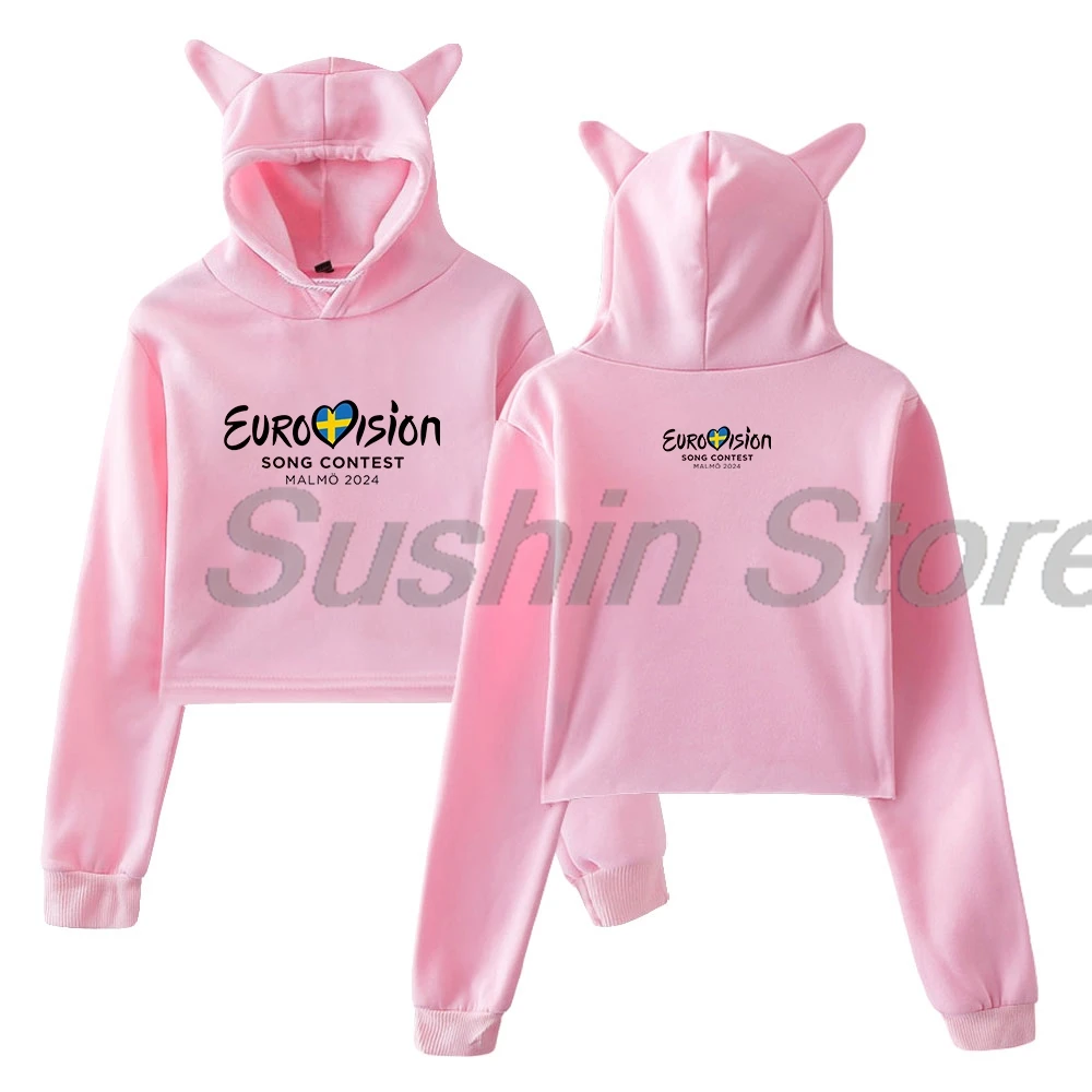 Eurovision 2024 Pullover Cat Ears Hoodie Long Sleeve Sweatshirt Female Crop Top Eurovision Song Contest Women's Clothes