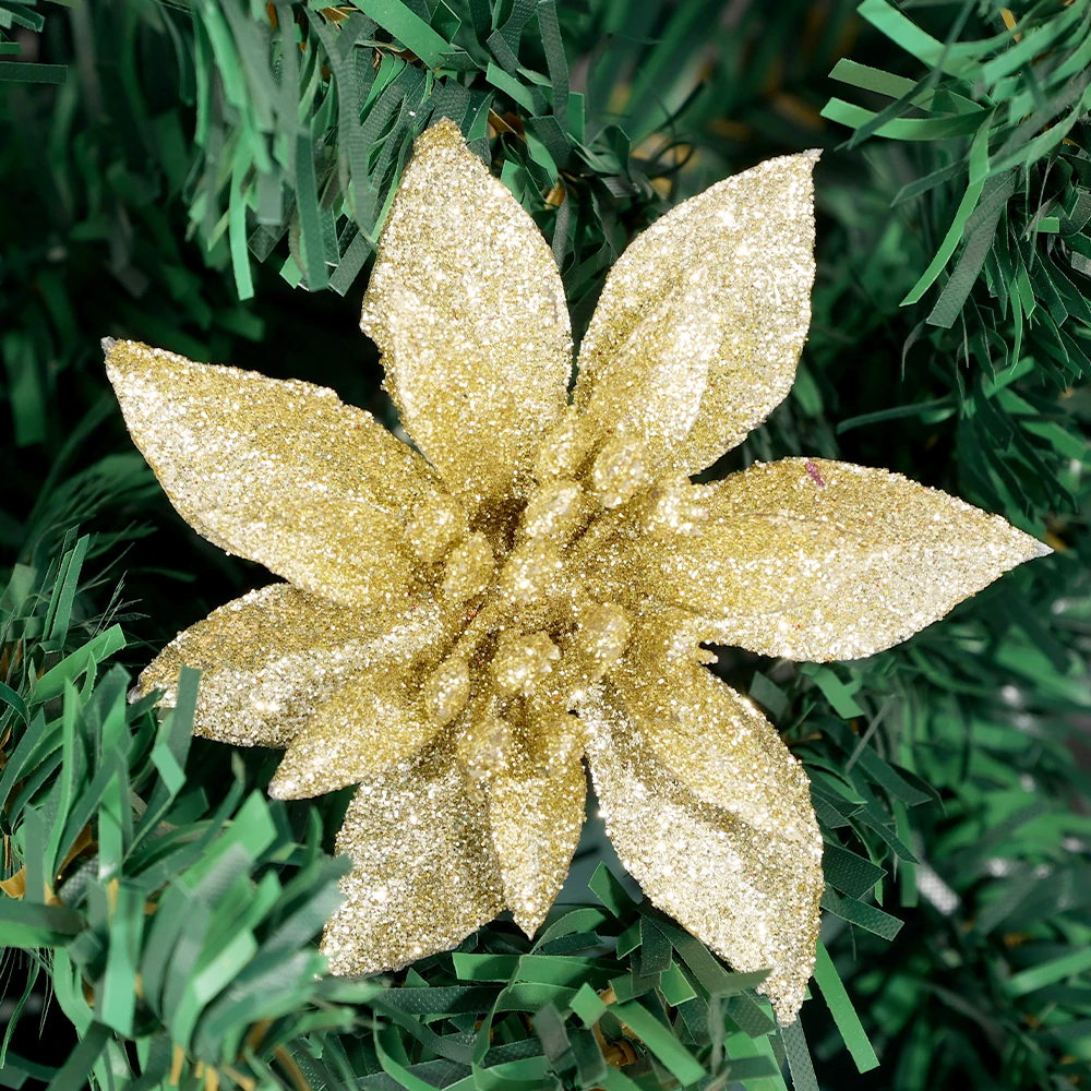 thumbnail image 1 of Adornos navideños artificiales con purpurina de 15 cm para colgar en el árbol de Navidad, para bodas, fiestas de Año Nuevo, 1 of 5