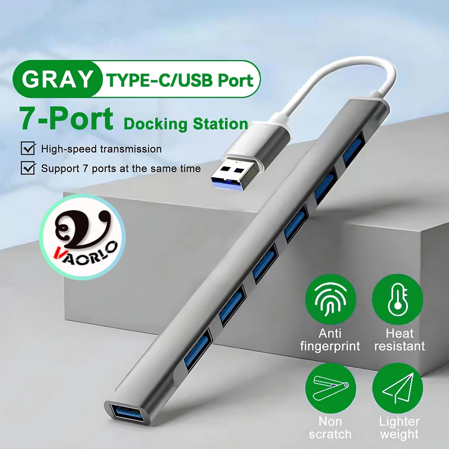 7-Port High-Speed USB Hub with USB-C and USB-A Connectivity
