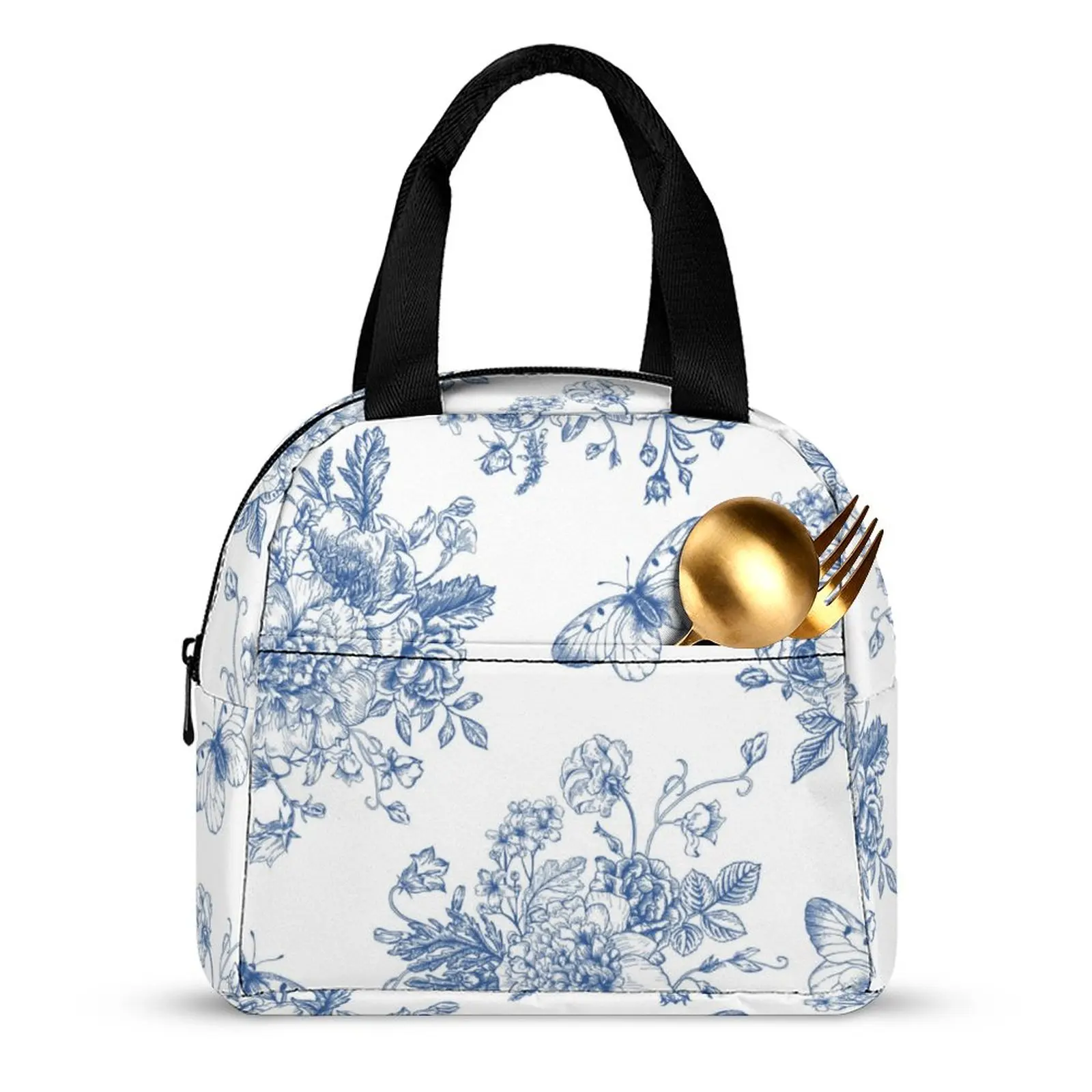 Custom Pattern Tote Lunch Bags Portable Travel Portable Camping Picnic Bag Resuable Butterfly Pattern Printed Thermal Lunch Box