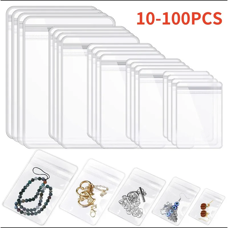 10-100pcs PVC Self Sealing Plastic Jewelry Zip Lock Bags Reclosable Thick Transparent Ziplock Gift Packaging Storage Pouches