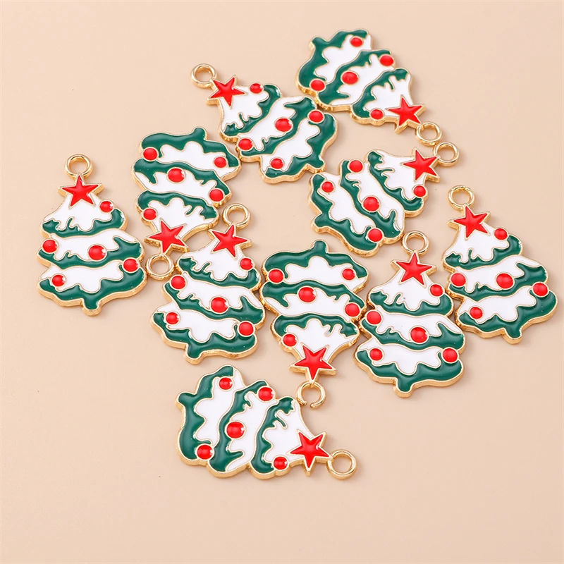 20 Stück 17 x 30 mm niedliche Emaille-Weihnachtsbaum-Anhänger für die Schmuckherstellung, Ohrringe, Halsketten, Armbänder, DIY-Bastelbedarf