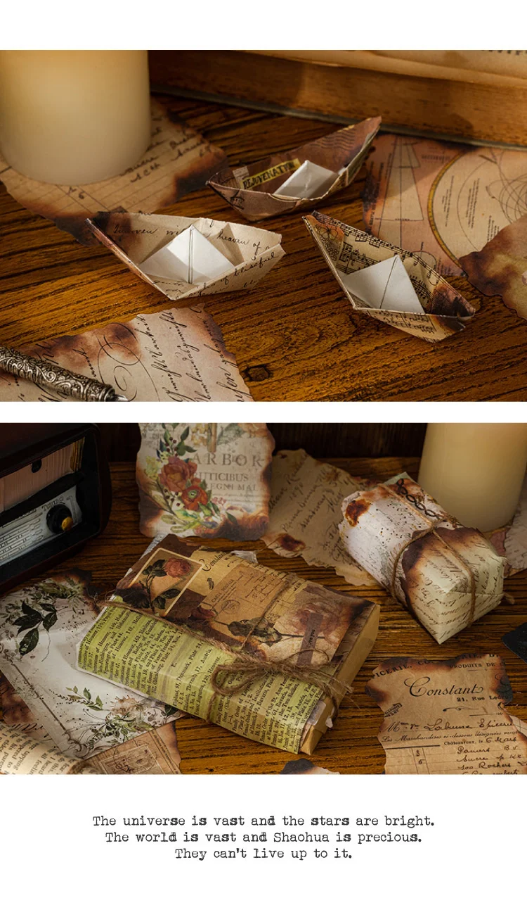 JIANWU 30 Blatt Kreative Vintage Brennen Zerrissen Seiten Memo Pad DIY Journal Nostalgie Material Notizen Papier Scrapbooking Schreibwaren – Detail 23