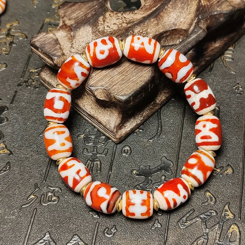 

White Holes Red Agate Stone Bracelet Different Patterns Tianzhu Dzi Bead Amulet Good Luck