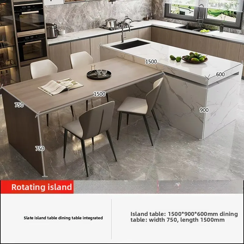 Kitchen Island Table, Dining Table, Retractable and Movable, Rotating Rock Plate Suitable for Bar Kitchens