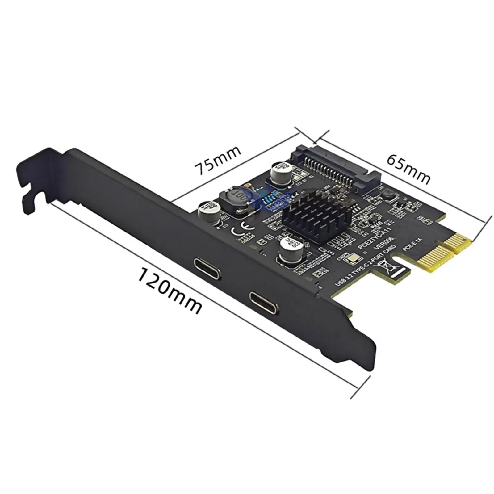 PCI E 1x to USB3.2 Type C Expansion Card Adapter 10Gbps Transmission Replacement Professional for Personal Computer Desktop PC