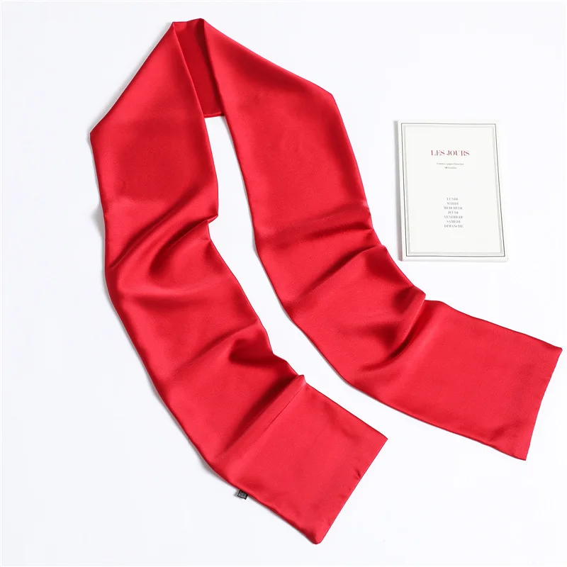 Sf7a078139c1948de90ec0404aa586dc8W Solid Color Neckerchief Long Hair Scarves Female Silk Satin Neck Scarf For Women 14x145CM Fashion Headbands Plain Bag Scarf Mallzona