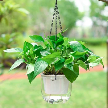 Self-Priming Flowerpot Plastic Hanging Plant Flower Pot Outdoor Garden Courtyard Hanger Basket Container Removable Hanging Chain 1
