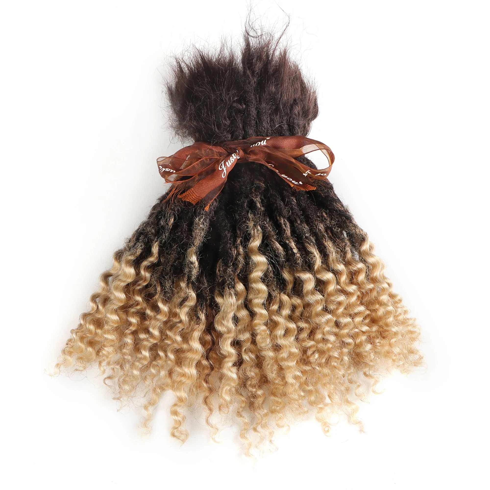 Soft Human Hair Dreadlocks Extensions Curly In the End Freego Blonde Hair Full Head Handmade 70Strans