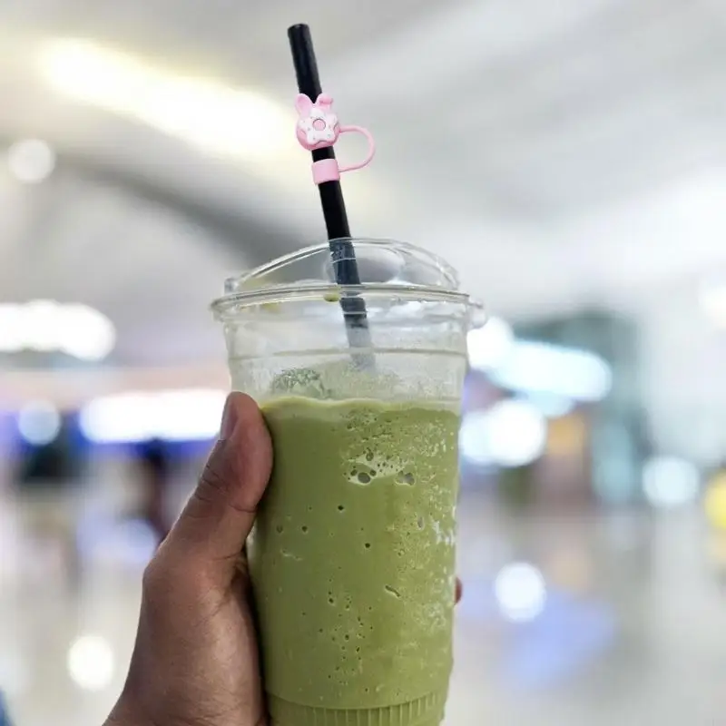 Lovely Silicone Straw Caps Dust Proof Fun Silicone Straw Caps Decorative Cartoon Pattern Covers For Iced Coffee Y4QC