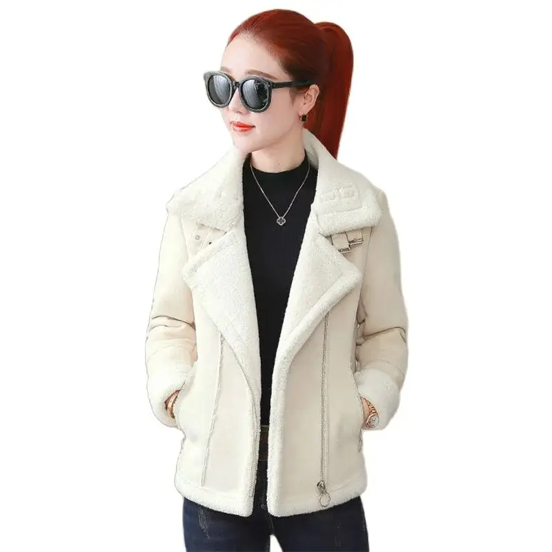 

Autumn Winter Lambswool Jacket Women 2024New Loose Suit Collar Woolen Coat Pure Colour Thicken Outerwear Fashion Overcoat Female