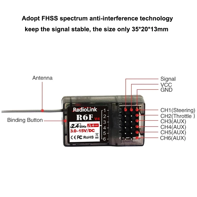 Ελεγκτής RC Radiolink R6F 2,4GHz 6 canals με ενσωματωμένο γυρόσκοπο