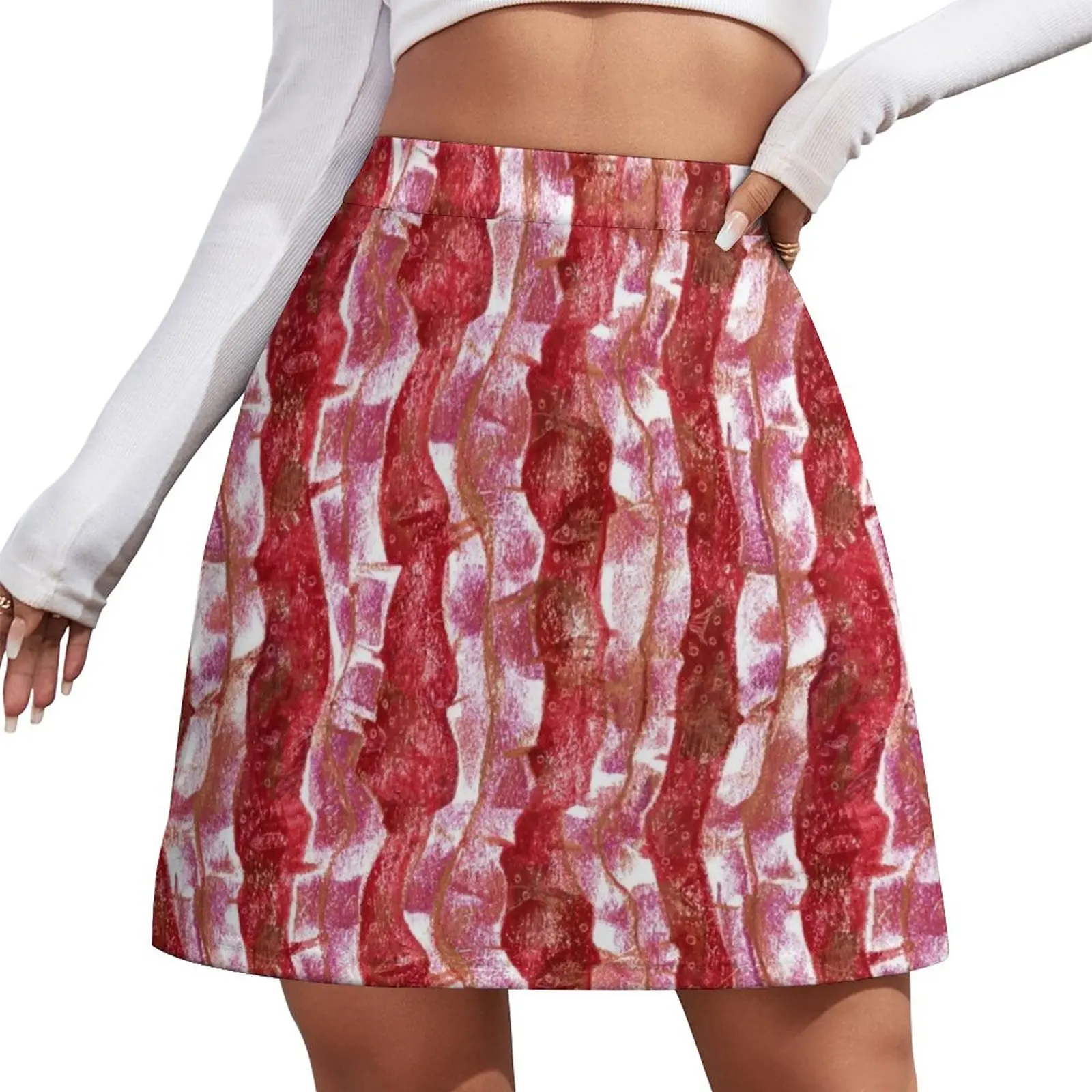 

Bacon Stripe Stripes Seaweed Striped Red White Pattern Mini Skirt Kawaii sexy skirt elegant skirts for women