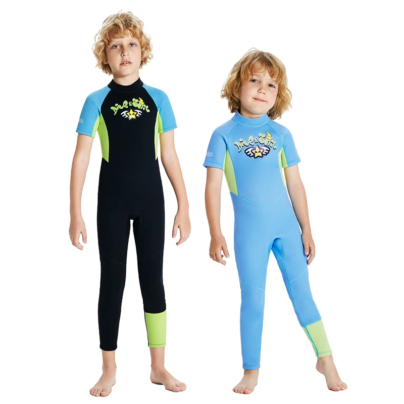 

2.5mmThermal Diving Suits For Kid Boys Short Sleeve Full Wetsuits One-piece Children Neoprene Swimsuits