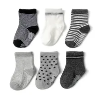 6 Pairs a Lot Baby Floor Socks Infant Stripe Thin Adhesive Socks Kids Boys Color Block Non Slip Socks 1