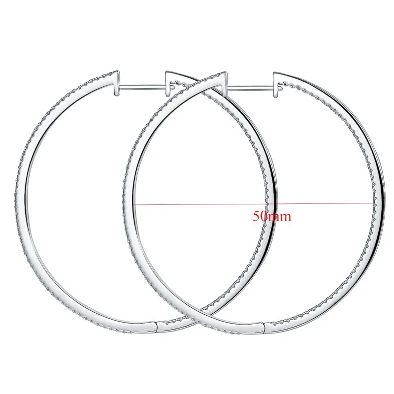 Follow Cloud 50mm Full Enternity Moissanite Hoop Earrings for Women 1.1mm Stone Sparkling Diamond Earing 925 Sterling Silver 2