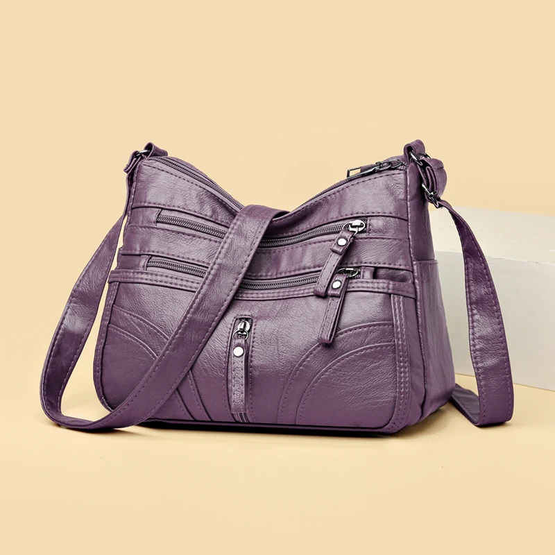 Retro style, women's crossbody bag, soft shoulder bag with adjustable shoulder straps, zipper, and multiple pockets