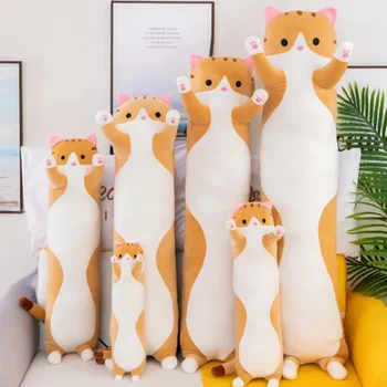 귀여운 고양이 수면 긴 봉제 어린이 무릎 베개 보내기, Almofada 쿠신 생일 선물, 코진 장식 좌석 쿠션 패션