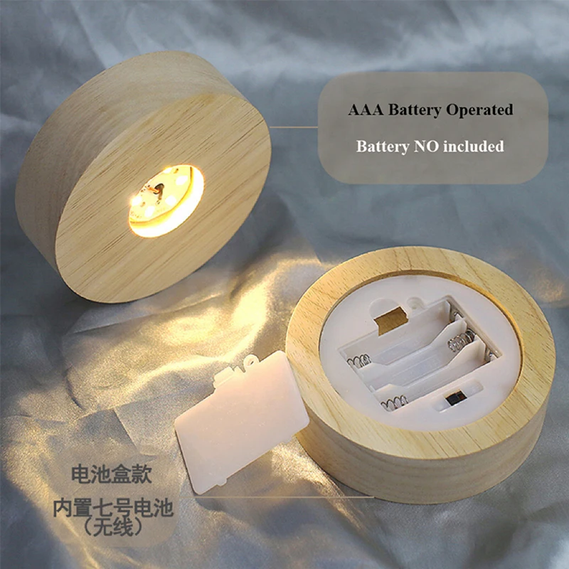 10cm 원형 나무 Led 램프 홀더 AAA 배터리 작동 3D 테이블 밤 램프 기본 디스플레이 스탠드 크리스탈 수지 아트 장식품