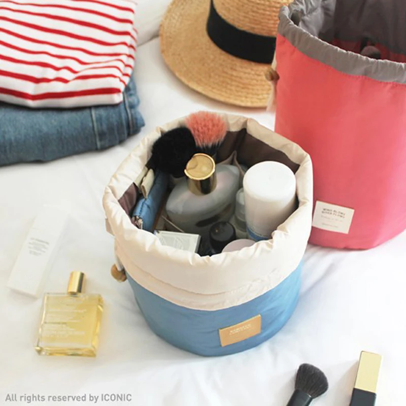 Women Lazy Drawstring Cosmetic Bag New Travel Round Makeup Organizer Make Up Pouch Waterproof Toiletry Storage Bag 4
