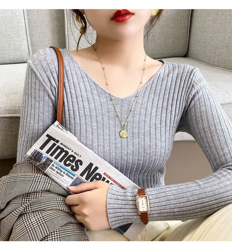 pink sweater 2022 Spring And Autumn New Style Wool Sweater Women's V-Neck Pullover With Solid Color Bottoming Slim Fashion cardigan for women