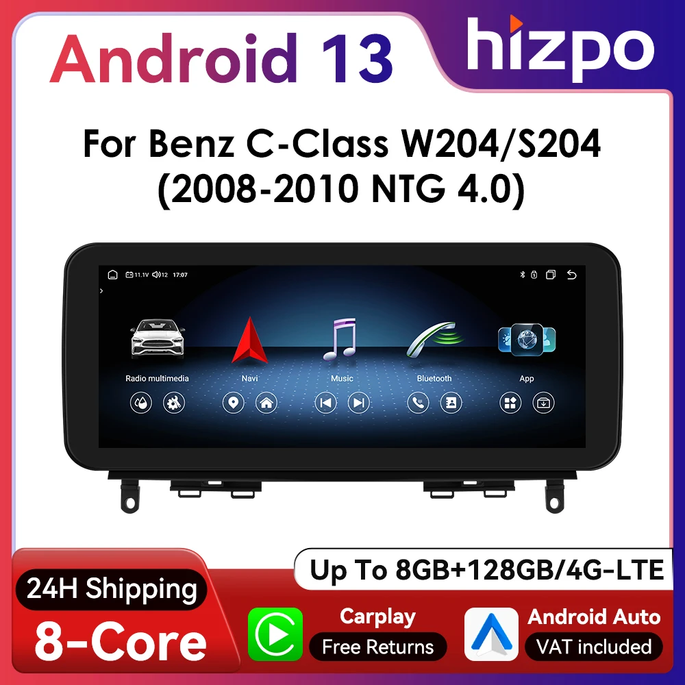 Autoradio Android Hizpo 10.25 pouces, pour Mercedes Benz W204 S204 2018 – 2010 classe C NTG4.0, système Intelligent RDS DSP GPS AUX CarPlay