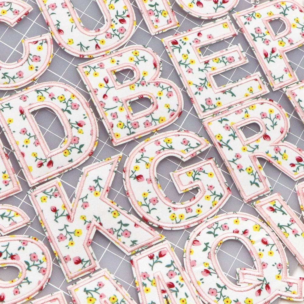 Chenille Embroidery Letter Alphabet Iron on Patch Clothing Applique Name Badge Decor Sticker WhIite Flower 53mm 1Pc clothing patches,embroidered patches,custom name patches