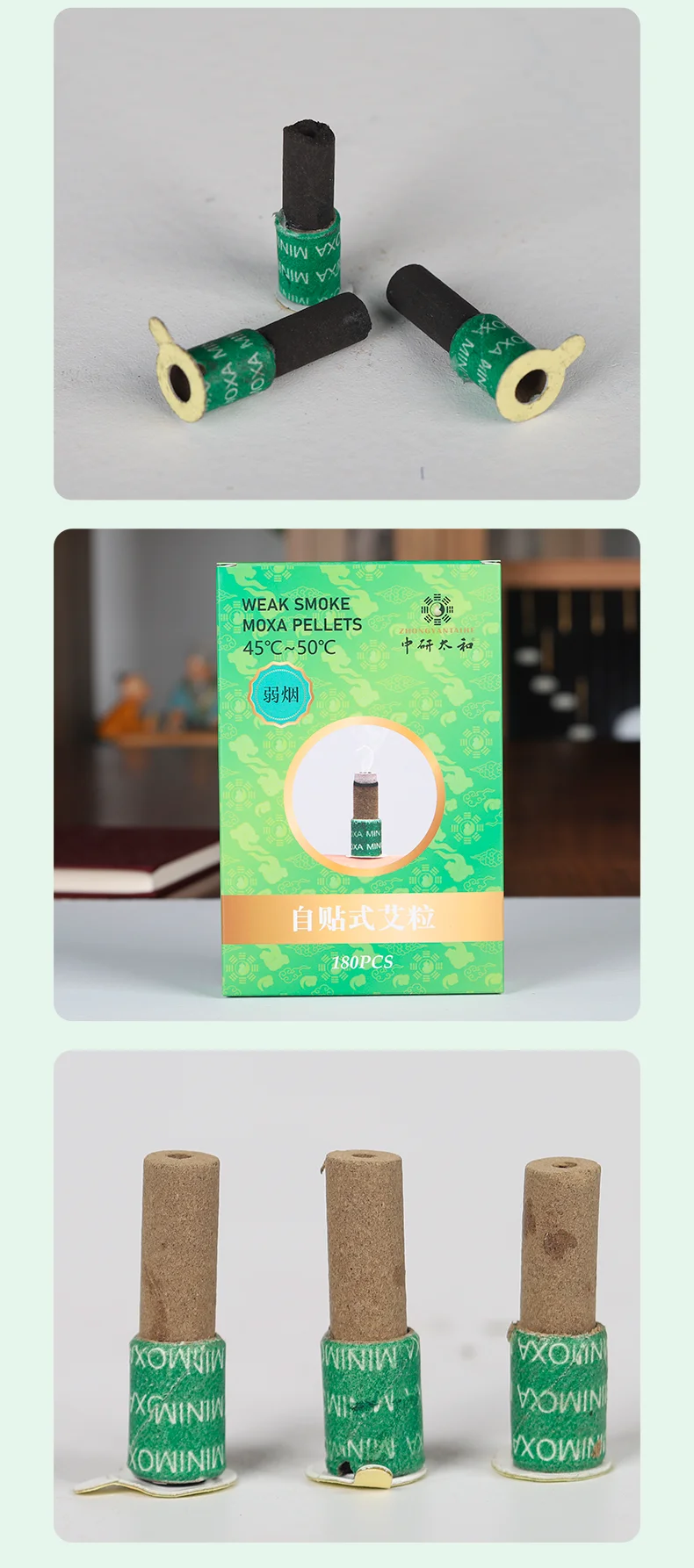 Description Picture 6 of item180 Pcs Moxibustion Sticks Rolls Mini Moxa Tube Self Stick Chinese Moxibustion Sticker Therapy Smokeless Burner