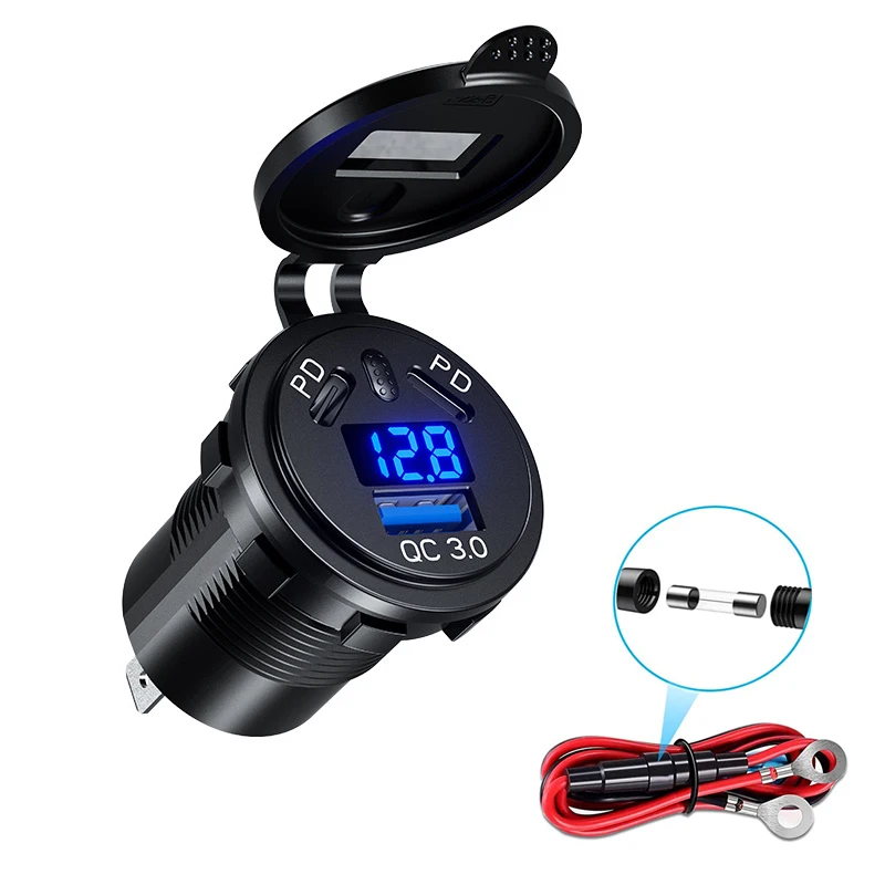 

DIY 3 Ports Car Charger Dual 45W PD Type C & 18W QC 3.0 Voltmeter Switch for 12V/24V Car Boat Marine ATV Bus Truck RV Motorcycle