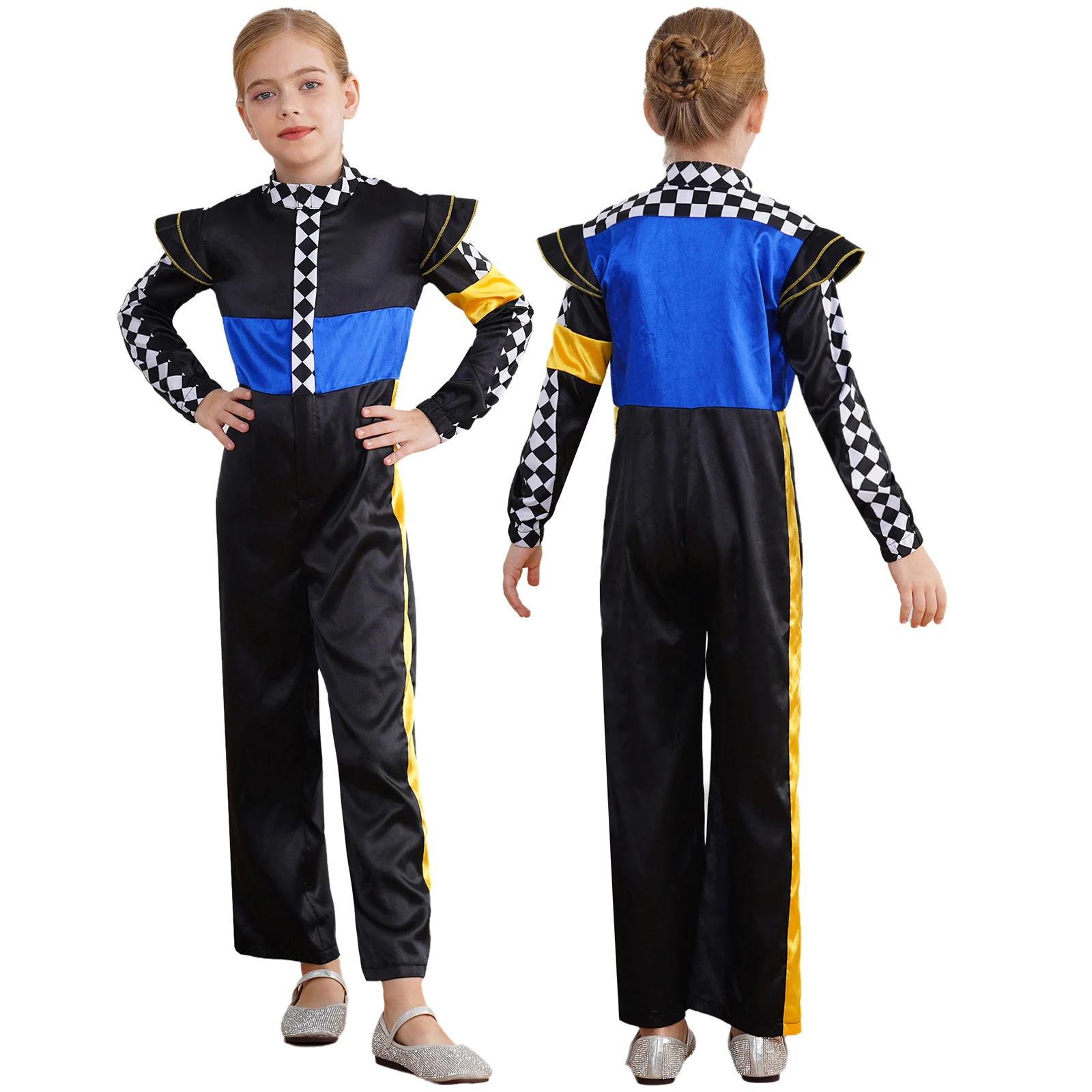 thumbnail image 1 of Disfraz de corredor Unisex para niños y niñas, traje de Cosplay con estampado de tablero de ajedrez, disfraz de Halloween, trajes de rol de corredor, 1 of 5