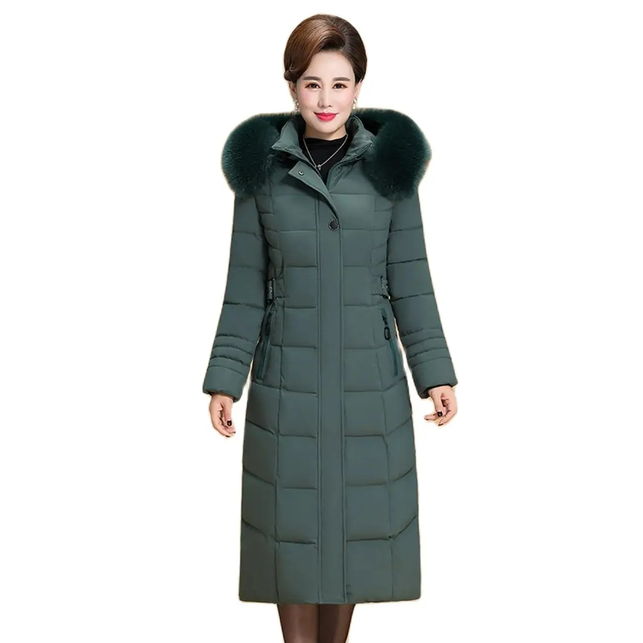 

Middle-aged And Elderly Mothers Long Hooded Cotton-padded Loose Fashion Large Size Slim Knee Down Cotton-padded Overcoa