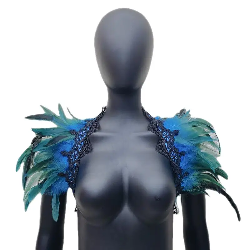 

1pcs Gothic Punk Shoulder Epaulettes Black Feather Wings Cape Shoulder Shrug Shawl Cosplay Party Stage Halloween Show Decor Scar