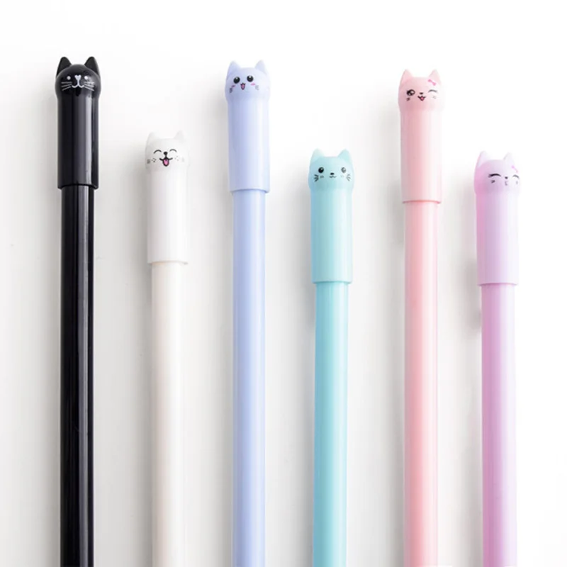 6 개/대 Kawaii 고양이 젤 펜 0.38mm 크리 에이 티브 귀여운 중립 잉크 펜 어린이 선물 학교 사무실 쓰기 용품 편지지 