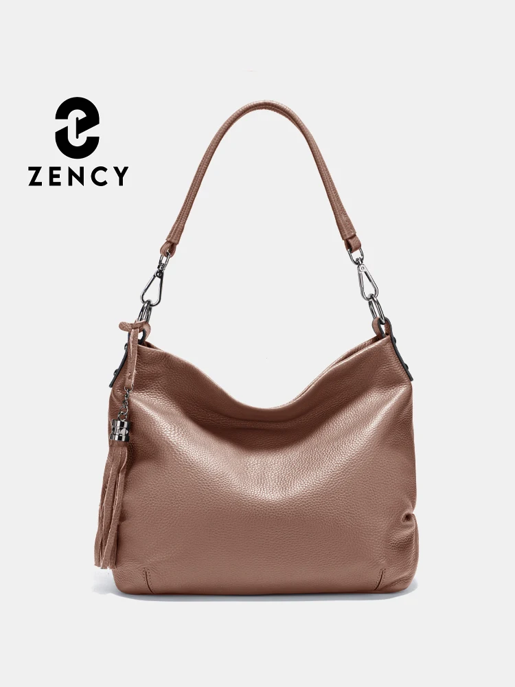 Zency Elegant Leather Bag For Women 100% Cowhide Leather Shoulder Bag Handbag Crossbody Bag Large Capacity Tassel Hobo Bags 1