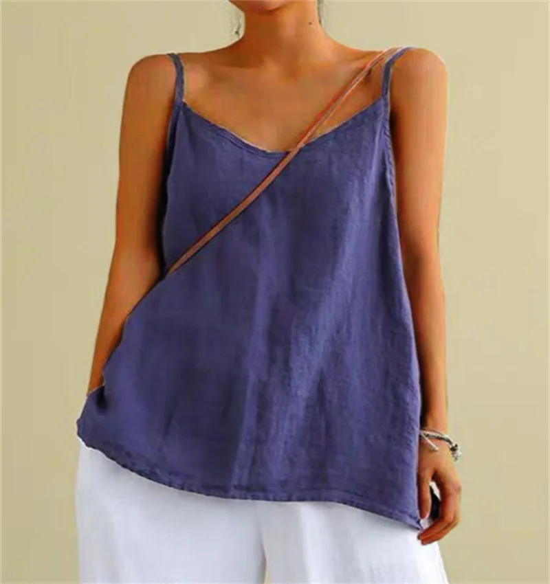 

2024 Summer Women's Slip Top Cotton Linen Tank Black Casual Loose Black Tops Female Trendy Fashion White Clothes Ladies