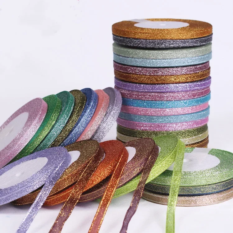 Metallic Glitter Ribbon for Gift Wrapping and DIY Crafts – Gold & Silver, 6mm, 25 Yards