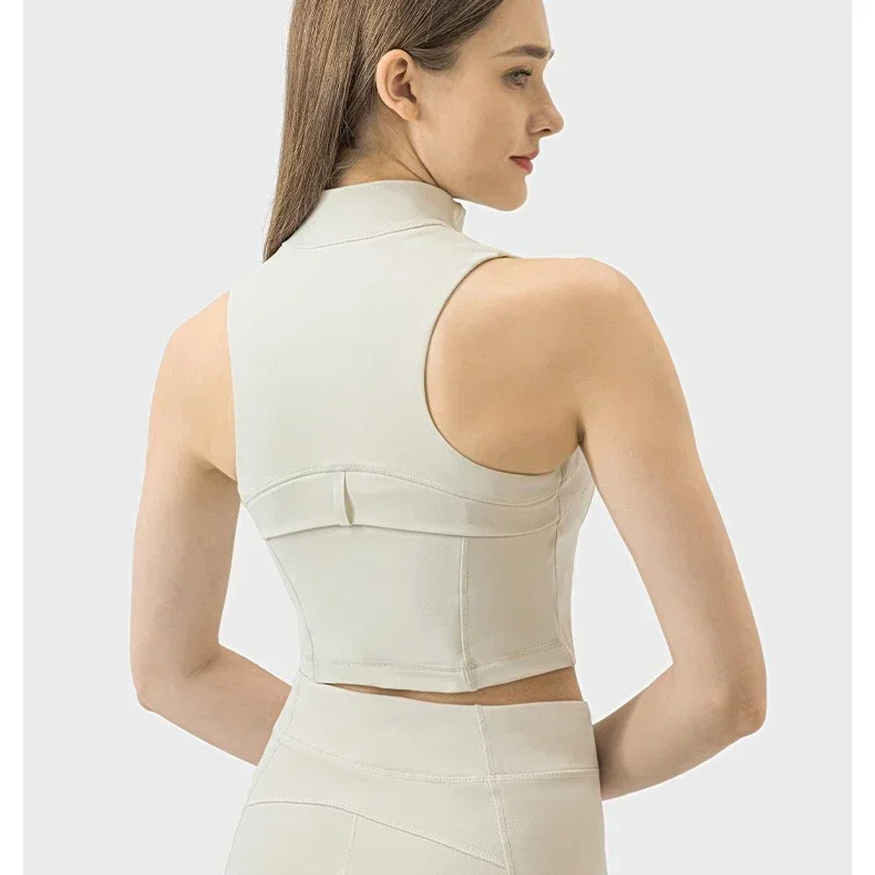 Lemon Spring/Summer New High Collar Anti Glare Zipper Vest H-shaped Beauty Back Yoga Dress Women's Mesh Breathable Fitness Vest