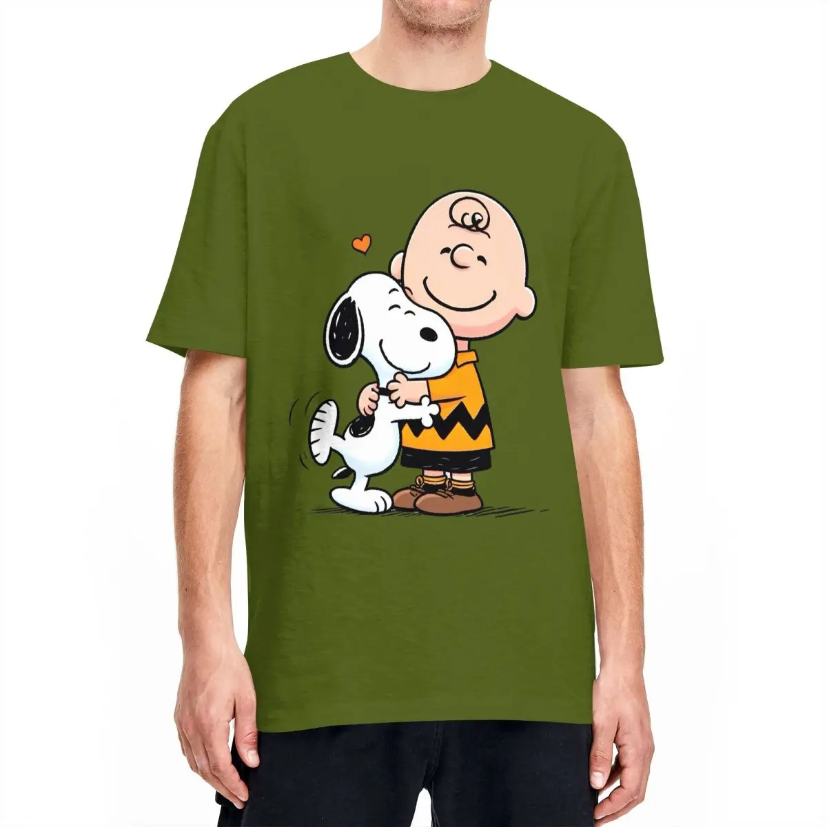 thumbnail image 1 of Camiseta de hombre de Peanuts Charlie Brown y Snoopy con corazón, dibujos animados Y2K, algodón puro, camisetas de verano con cuello redondo, ropa de talla grande, 1 of 5