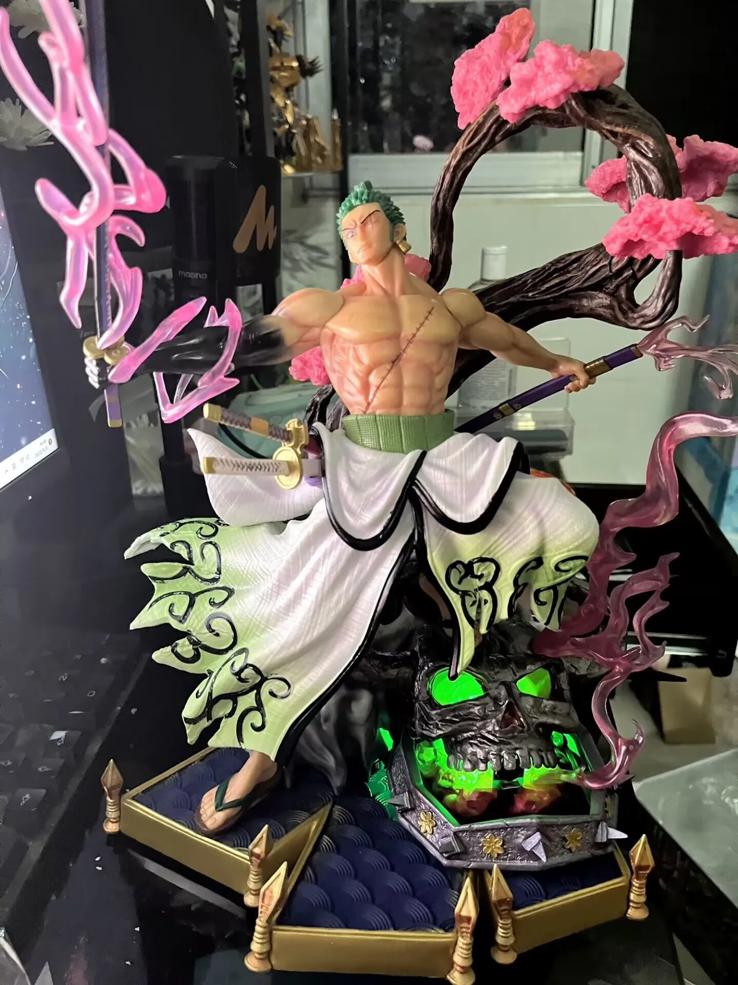 

35cm One Piece Anime Figure Burning Wind Roronoa Zoro Three-Knife Kimono Flow Pvc Action Figurine Collectible Model Doll Toys