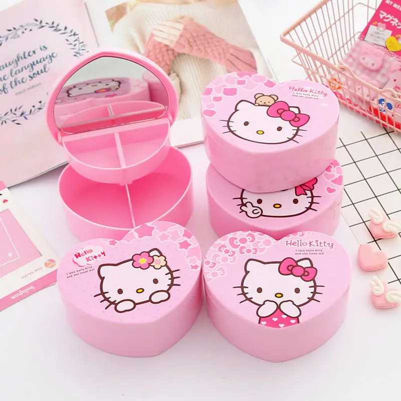

Kawaii Sanrioed Necklace Accessories Storage Box Cartoon Cute Creative Heart Double Layer Portable Jewelry Box Gift for Girls
