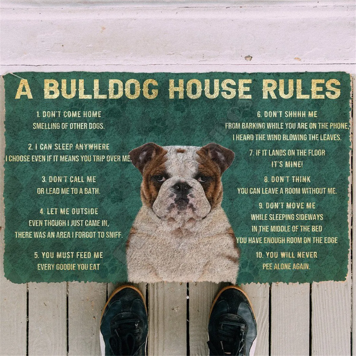 

3D house rules Bulldog dog Doormat Non Slip Door Floor Mats Decor Porch Doormat