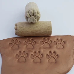 Enhanced Pattern Stamps for Clay - Cute Flower, Leaf, Animal Texture Emboss Seal - Wooden Block Pottery and Ceramic Craft Tool (CAT FOOT)
