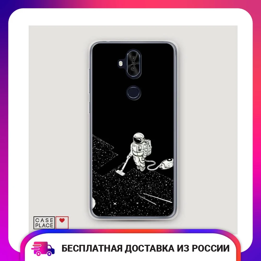 Чехол Силиконовый для Asus Zenfone 5 Lite (ZC600KL) Космонавт с пылесосом защитный тонкий