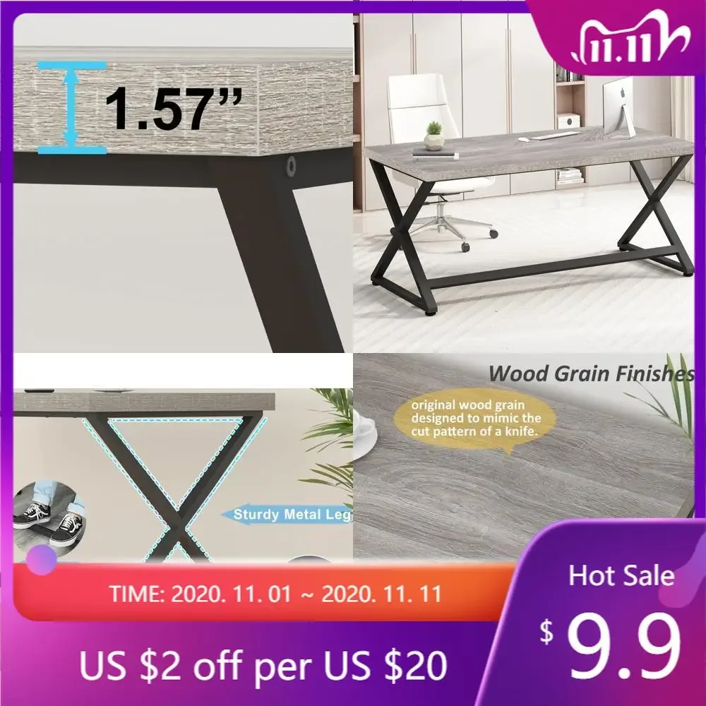 "contemporary wooden and metal home office desk for efficient study and gaming"