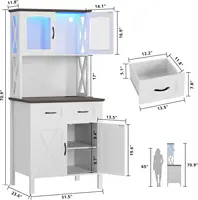 71" Kitchen Pantry Cabinet with LED Lights and Power Outlets, Farmhouse Kitchen Hutch Cabinet with Microwave Stand,Tall Cupboard 2