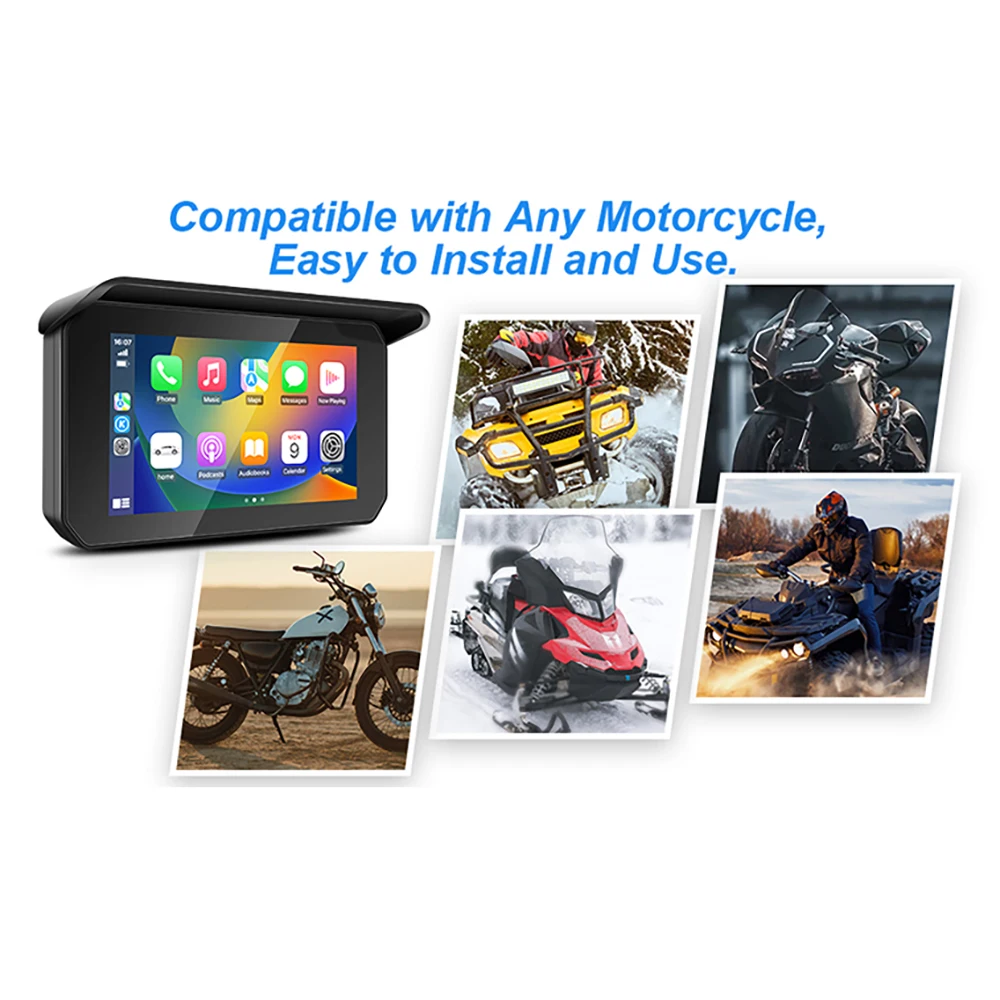 Motorcycle 5 inch Screen Motorcycle Outdoor GPS Navigation Carplay Android Auto Stereo Waterproof BT V5.0 Carplay