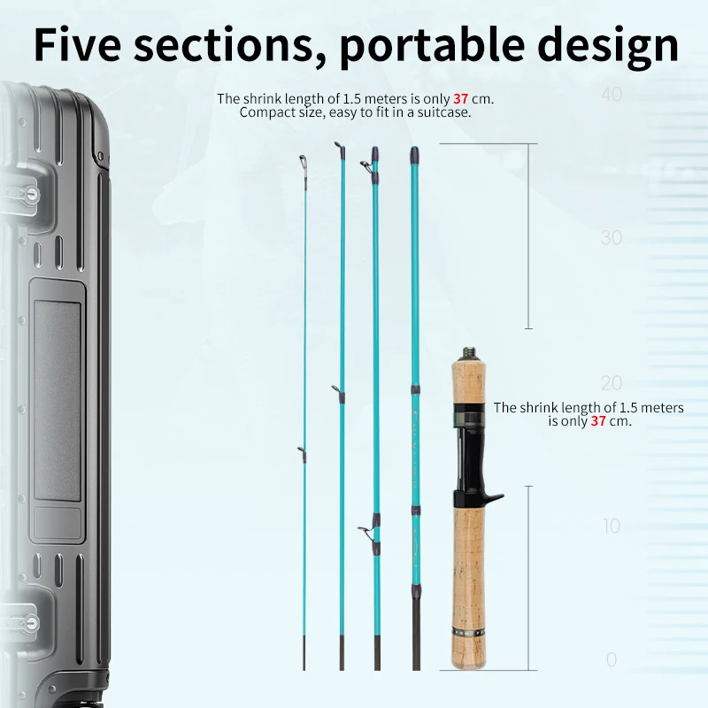 Yumingchu Ultra-Light Carbon Fiber Travel Fishing Rod - Blue, 5-Section, Compact Design