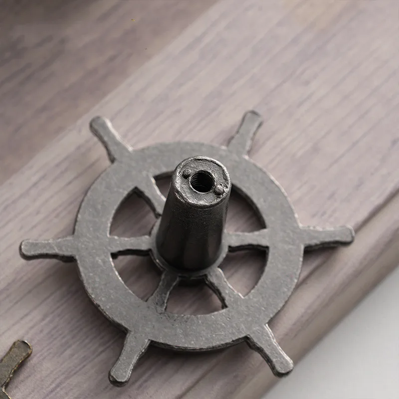 Antique Creative Single Hole Knob Captain Rudder Steering Wheel Handles Kitchen Closet Door Pull Handle 2PCS